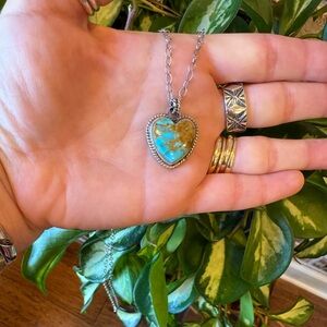 Artisan Chickory and Sage Sterling Royston Turquoise Heart Pendant Necklace
